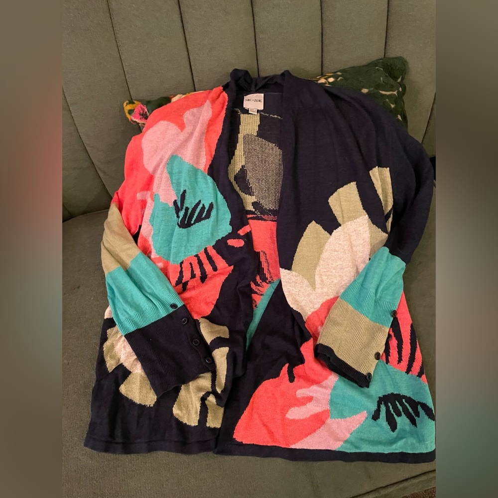 Nic & Zoe floral Open Front Cardigan Sweater Size: Medium